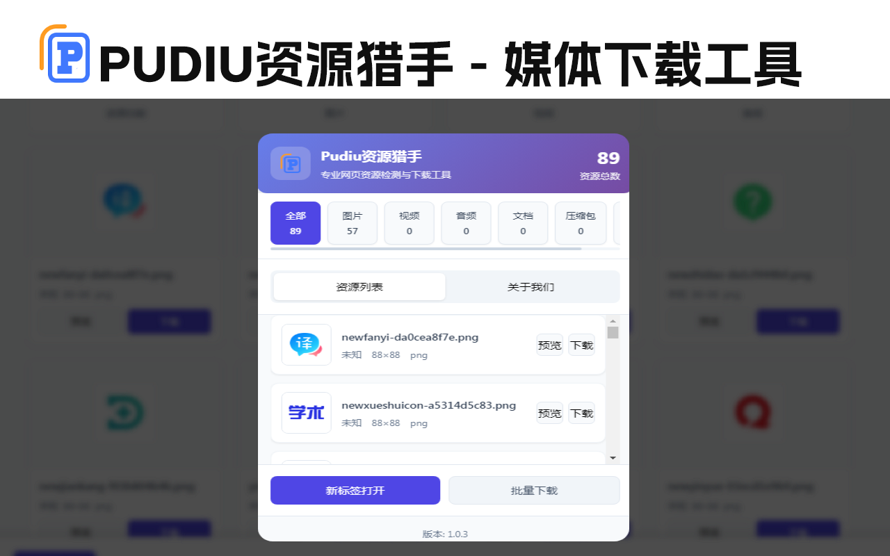 Pudiu资源猎手 - 网页媒体下载工具(一款好用的浏览器插件)